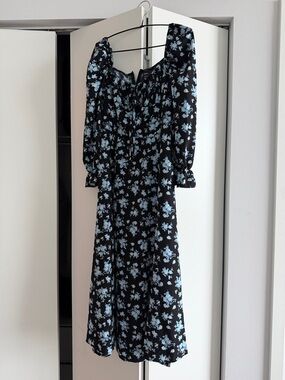 SHEIN Black Midi Dress with Light Blue Floral Print